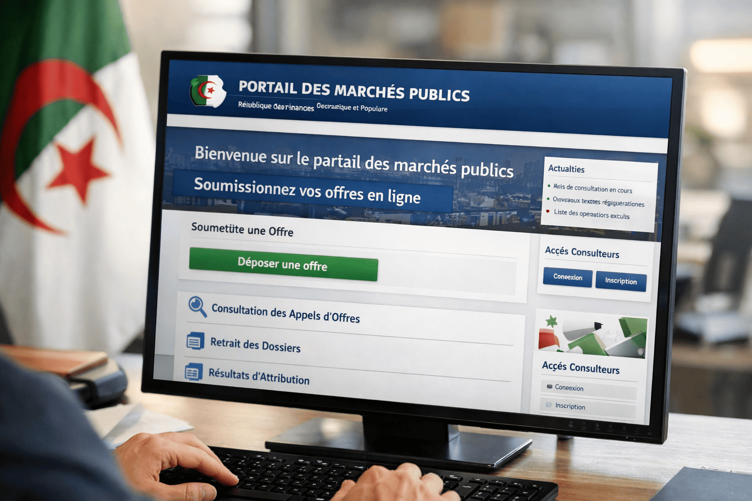 Algeria public procurement portal interface for submitting bids on government contracts online