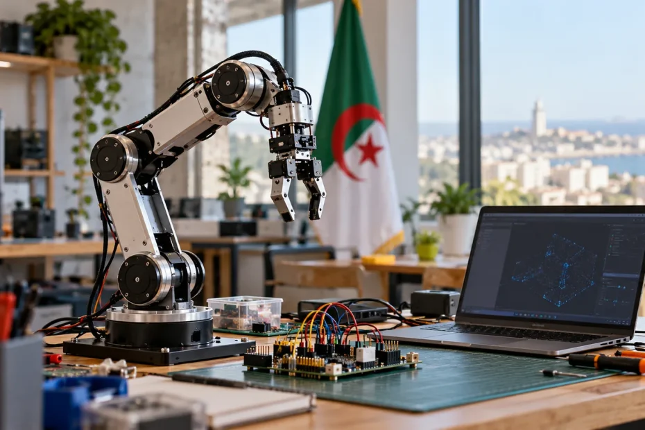 Robotics equipment and a laptop illustrating the deep-tech focus of the African Startup Conference in Algeria